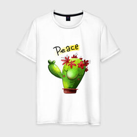 Мужская футболка хлопок с принтом Кактус в Белгороде, 100% хлопок | прямой крой, круглый вырез горловины, длина до линии бедер, слегка спущенное плечо. | вачка | иголки | мир | праздник | растения | семья | хиппи | цветы