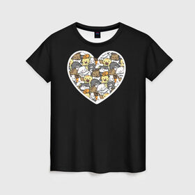 Женская футболка 3D с принтом Сердце из котят в Белгороде, 100% полиэфир ( синтетическое хлопкоподобное полотно) | прямой крой, круглый вырез горловины, длина до линии бедер | 14 февраля | день влюбленных | домашние животные | звери | киса | кот | котят | кошка | кошки | любовь | сердечко | сердце | черная
