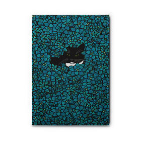 Обложка для автодокументов с принтом Чёрная киса в Белгороде, натуральная кожа |  размер 19,9*13 см; внутри 4 больших “конверта” для документов и один маленький отдел — туда идеально встанут права | Тематика изображения на принте: домашние животные | звери | киса | кисуля | кот | коты | кошка | кошки | синяя | цветочки | цветы | черный кот