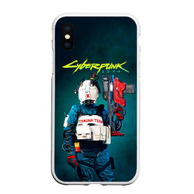 Чехол для iPhone XS Max матовый с принтом TRAUMA TEAM Cyberpunk 2077 в Белгороде, Силикон | Область печати: задняя сторона чехла, без боковых панелей | cyberpunk 2077 | hacker | maelstrom | militech | quadra | samurai | sci fi | technology | trauma team | v | будущее | игра | иероглифы | киану ривз | кибер | киберпанк | киборг | киборги | корпорация | лого | милитек | панк | роботы | самурай | т