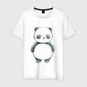 Мужская футболка хлопок с принтом Панда в Белгороде, 100% хлопок | прямой крой, круглый вырез горловины, длина до линии бедер, слегка спущенное плечо. | косолапый | медведь | медвежонок | черно белый