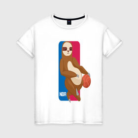 Женская футболка хлопок с принтом Ленивец в Белгороде, 100% хлопок | прямой крой, круглый вырез горловины, длина до линии бедер, слегка спущенное плечо | дикий зверь | животное | ленивец | лентяй | лень