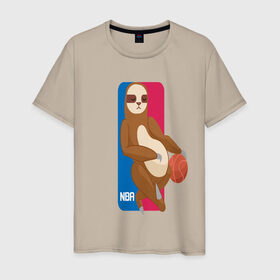 Мужская футболка хлопок с принтом Ленивец в Белгороде, 100% хлопок | прямой крой, круглый вырез горловины, длина до линии бедер, слегка спущенное плечо. | дикий зверь | животное | ленивец | лентяй | лень