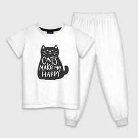 Детская пижама хлопок с принтом Cat make me happy в Белгороде, 100% хлопок |  брюки и футболка прямого кроя, без карманов, на брюках мягкая резинка на поясе и по низу штанин
 | animal | cat | cat make me happy | животное | зверь | кот | кот делает меня счастливым | кошка | надписи