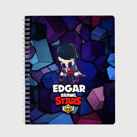 Тетрадь с принтом BRAWL STARS EDGAR в Белгороде, 100% бумага | 48 листов, плотность листов — 60 г/м2, плотность картонной обложки — 250 г/м2. Листы скреплены сбоку удобной пружинной спиралью. Уголки страниц и обложки скругленные. Цвет линий — светло-серый
 | Тематика изображения на принте: 8 bit | brawl stars | byron | colette | crow | edgar | gale | leon | max | mr.p | sally leon | shark | virus 8 bit | werewolf leon | акула | байрон | берли | бравл старс | ворон | коллет | макс | оборотень | эдгар