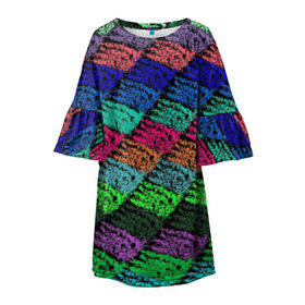Детское платье 3D с принтом МОРСКОЙ ДОМИНАНТ в Белгороде, 100% полиэстер | прямой силуэт, чуть расширенный к низу. Круглая горловина, на рукавах — воланы | лёгкий | лето | море | отдых | разноцветный | шахматный