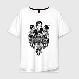Мужская футболка хлопок Oversize с принтом Bioshock The Little SIsters в Белгороде, 100% хлопок | свободный крой, круглый ворот, “спинка” длиннее передней части | big daddy | bioshock infinite | little sister | биошок | большой папочка | винтаж | ретро | сестра