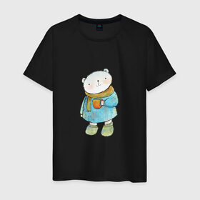 Мужская футболка хлопок с принтом Медвежонок в Белгороде, 100% хлопок | прямой крой, круглый вырез горловины, длина до линии бедер, слегка спущенное плечо. | берлога | зимняя спячка | мед | медведь | медвежонок | мишка