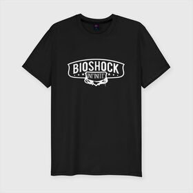 Мужская футболка хлопок Slim с принтом Bioshock Infinite Logo в Белгороде, 92% хлопок, 8% лайкра | приталенный силуэт, круглый вырез ворота, длина до линии бедра, короткий рукав | Тематика изображения на принте: big daddy | bioshock infinite | little sister | биошок | большой папочка | винтаж | ретро | сестра