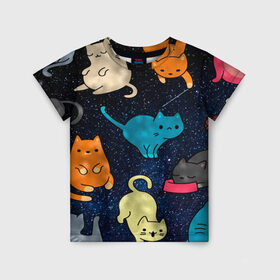 Детская футболка 3D с принтом Космические котики в Белгороде, 100% гипоаллергенный полиэфир | прямой крой, круглый вырез горловины, длина до линии бедер, чуть спущенное плечо, ткань немного тянется | cat | cats | cosmos | kitten | mem | memes | rose | roses | глаза | глазки | киска | космос | кот | котёнок | котик | котики | котэ | котята | кошак | кошка | кошки | красивая | мем | мемчики | милая | прикольная | розы | светлая