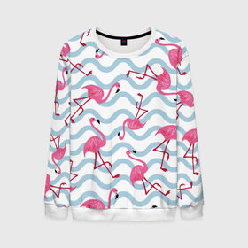 Мужской свитшот 3D с принтом Фламинго | Волны в Белгороде, 100% полиэстер с мягким внутренним слоем | круглый вырез горловины, мягкая резинка на манжетах и поясе, свободная посадка по фигуре | birds | drawing | fashion | feathers | flamingo | graphics | illustration | pink | stand | style | wings | youth | графика | иллюстрация | картинка | клюв | красивые | крылья | мода | молодежная | перья | птицы | рисунок | розовый | стиль | стоят
