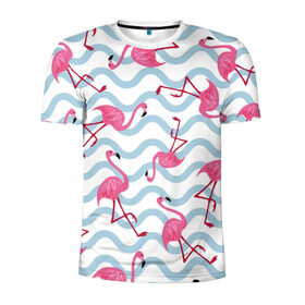 Мужская футболка 3D спортивная с принтом Фламинго | Волны в Белгороде, 100% полиэстер с улучшенными характеристиками | приталенный силуэт, круглая горловина, широкие плечи, сужается к линии бедра | birds | drawing | fashion | feathers | flamingo | graphics | illustration | pink | stand | style | wings | youth | графика | иллюстрация | картинка | клюв | красивые | крылья | мода | молодежная | перья | птицы | рисунок | розовый | стиль | стоят