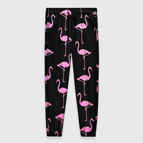 Женские брюки 3D с принтом Фламинго | Чёрная в Белгороде, полиэстер 100% | прямой крой, два кармана без застежек по бокам, с мягкой трикотажной резинкой на поясе и по низу штанин. В поясе для дополнительного комфорта — широкие завязки | birds | drawing | fashion | feathers | flamingo | graphics | illustration | pink | stand | style | wings | youth | графика | иллюстрация | картинка | клюв | красивые | крылья | мода | молодежная | перья | птицы | рисунок | розовый | стиль | стоят