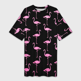 Платье-футболка 3D с принтом Фламинго | Чёрная в Белгороде,  |  | birds | drawing | fashion | feathers | flamingo | graphics | illustration | pink | stand | style | wings | youth | графика | иллюстрация | картинка | клюв | красивые | крылья | мода | молодежная | перья | птицы | рисунок | розовый | стиль | стоят