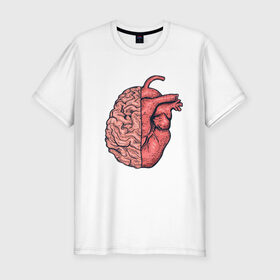 Мужская футболка хлопок Slim с принтом Мозг vs Сердце в Белгороде, 92% хлопок, 8% лайкра | приталенный силуэт, круглый вырез ворота, длина до линии бедра, короткий рукав | art | brain | drawing | heart | арт | мозг | рисунок | сердце