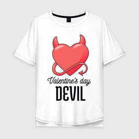 Мужская футболка хлопок Oversize с принтом Valentines Day Devil в Белгороде, 100% хлопок | свободный крой, круглый ворот, “спинка” длиннее передней части | Тематика изображения на принте: art | devil | heart | holiday | valentines day | арт | день влюбленных | день святого валентина | дьявол | праздник | сердце