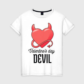 Женская футболка хлопок с принтом Valentines Day Devil в Белгороде, 100% хлопок | прямой крой, круглый вырез горловины, длина до линии бедер, слегка спущенное плечо | art | devil | heart | holiday | valentines day | арт | день влюбленных | день святого валентина | дьявол | праздник | сердце