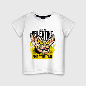 Детская футболка хлопок с принтом She Is My Valentine в Белгороде, 100% хлопок | круглый вырез горловины, полуприлегающий силуэт, длина до линии бедер | art | cat | fire | love | valentine | valentines day | арт | валентинка | день влюбленных | день святого валентина | кот | любовь | огонь