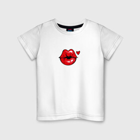 Детская футболка хлопок с принтом Поцелуй в Белгороде, 100% хлопок | круглый вырез горловины, полуприлегающий силуэт, длина до линии бедер | 14 февраля | губы | день святого валентина | красный | любовь | минимализм | помада | поцелуй | сердце