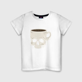 Детская футболка хлопок с принтом Кофе из черепа в Белгороде, 100% хлопок | круглый вырез горловины, полуприлегающий силуэт, длина до линии бедер | horror | кости | скелет | слова | ужас | ужасы | хоррор | через из слов | череп