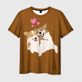 Мужская футболка 3D с принтом Корги в Белгороде, 100% полиэфир | прямой крой, круглый вырез горловины, длина до линии бедер | для него | для нее | любовь | мило | постель | приколы | сердечки. | собаки | счастье
