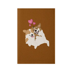 Обложка для паспорта матовая кожа с принтом Корги в Белгороде, натуральная матовая кожа | размер 19,3 х 13,7 см; прозрачные пластиковые крепления | для него | для нее | любовь | мило | постель | приколы | сердечки. | собаки | счастье