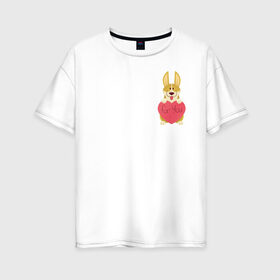 Женская футболка хлопок Oversize с принтом Корги и любовь в Белгороде, 100% хлопок | свободный крой, круглый ворот, спущенный рукав, длина до линии бедер
 | валентинка | влюбленный | для тебя | корги | праздник | собака