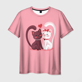Мужская футболка 3D с принтом Happy Valentines Day в Белгороде, 100% полиэфир | прямой крой, круглый вырез горловины, длина до линии бедер | angel | cat | cats | cupid | day | happy | heart | love | rose | valentine | valentines | ангел | валентин | валентина | валентинка | день | кошки | купидон | любовь | святого | святой | сердце