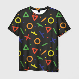 Мужская футболка 3D с принтом Геймерский узор - Аркада в Белгороде, 100% полиэфир | прямой крой, круглый вырез горловины, длина до линии бедер | абстрактный | аркада | детский | джойстик | игра | кнопки | паттерн | подарок | сони | тетрис | узор | управление | цветной