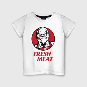 Детская футболка хлопок с принтом Pudge Dota Fresh Meat Пудж в Белгороде, 100% хлопок | круглый вырез горловины, полуприлегающий силуэт, длина до линии бедер | dota | dota2 | fresh meat | kfc | pudge | red | дота | дота2 | красный | кфс | падж | паджерс | паджик | пудж | свежее мясо | хук
