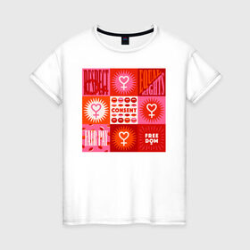 Женская футболка хлопок с принтом feminism в Белгороде, 100% хлопок | прямой крой, круглый вырез горловины, длина до линии бедер, слегка спущенное плечо | 8 марта | весна | девушке | женский | мама | подарок | тренд | феминизм
