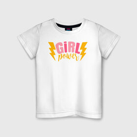 Детская футболка хлопок с принтом girl power в Белгороде, 100% хлопок | круглый вырез горловины, полуприлегающий силуэт, длина до линии бедер | 8 марта | girl power | весна | девушке | женская сила | женский | мама | подарок | тренд | феминизм | цветы