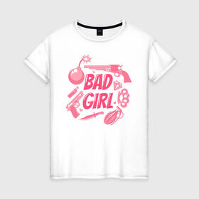 Женская футболка хлопок с принтом Bad girl в Белгороде, 100% хлопок | прямой крой, круглый вырез горловины, длина до линии бедер, слегка спущенное плечо | 8 марта | girl power | весна | девушке | женская сила | женский | мама | подарок | тренд | феминизм | цветы