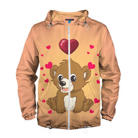 Мужская ветровка 3D с принтом Медвежонок в Белгороде, 100% полиэстер | подол и капюшон оформлены резинкой с фиксаторами, два кармана без застежек по бокам, один потайной карман на груди | bear | day | heart | love | romantic | valentine | valentines | амур | валентина | влюбленные | влюбленных | всех | день | купидон | любовь | медведь | медвежонок | романтика | романтичность | святого | сердечки | сердечко