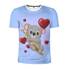 Мужская футболка 3D спортивная с принтом Коала в Белгороде, 100% полиэстер с улучшенными характеристиками | приталенный силуэт, круглая горловина, широкие плечи, сужается к линии бедра | day | heart | koala | love | romantic | valentine | valentines | амур | валентина | влюбленные | влюбленных | всех | день | коала | купидон | любовь | романтика | романтичность | святого | сердечки | сердечко | сердце