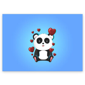 Поздравительная открытка с принтом Панда в Белгороде, 100% бумага | плотность бумаги 280 г/м2, матовая, на обратной стороне линовка и место для марки
 | day | heart | love | panda | romantic | valentine | valentines | амур | валентина | влюбленные | влюбленных | всех | день | купидон | любовь | романтика | романтичность | святого | сердечки | сердечко | сердце