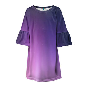 Детское платье 3D с принтом северное сияние фиолетовый в Белгороде, 100% полиэстер | прямой силуэт, чуть расширенный к низу. Круглая горловина, на рукавах — воланы | градиент | звезды | космос | небо | ночь | природа | пурпурный | север | северное сияние | сиреневый | фиолетовый
