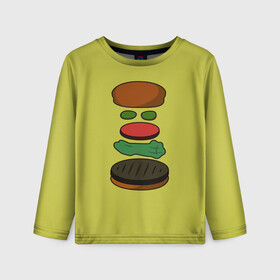 Детский лонгслив 3D с принтом Бургер в разборе в Белгороде, 100% полиэстер | длинные рукава, круглый вырез горловины, полуприлегающий силуэт
 | fastfood | food | pattern | бургер | бургер кинг | гамбургер | еда | макдональдс | паттерн | фастфуд