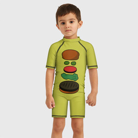 Детский купальный костюм 3D с принтом Бургер в разборе в Белгороде, Полиэстер 85%, Спандекс 15% | застежка на молнии на спине | fastfood | food | pattern | бургер | бургер кинг | гамбургер | еда | макдональдс | паттерн | фастфуд