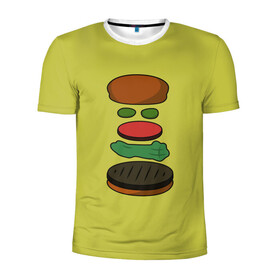 Мужская футболка 3D спортивная с принтом Бургер в разборе в Белгороде, 100% полиэстер с улучшенными характеристиками | приталенный силуэт, круглая горловина, широкие плечи, сужается к линии бедра | fastfood | food | pattern | бургер | бургер кинг | гамбургер | еда | макдональдс | паттерн | фастфуд