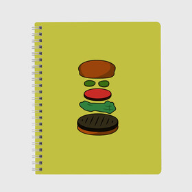 Тетрадь с принтом Бургер в разборе в Белгороде, 100% бумага | 48 листов, плотность листов — 60 г/м2, плотность картонной обложки — 250 г/м2. Листы скреплены сбоку удобной пружинной спиралью. Уголки страниц и обложки скругленные. Цвет линий — светло-серый
 | fastfood | food | pattern | бургер | бургер кинг | гамбургер | еда | макдональдс | паттерн | фастфуд