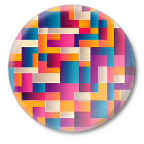 Значок с принтом Геометрический фигуры яркие в Белгороде,  металл | круглая форма, металлическая застежка в виде булавки | абстракция | геометрия | игра | кубы | лего | математика | прямоугольники | текстура | узор | фигуры | хаотичный | яркие