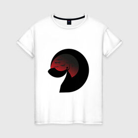 Женская футболка хлопок с принтом Самурай в Белгороде, 100% хлопок | прямой крой, круглый вырез горловины, длина до линии бедер, слегка спущенное плечо | закат | месяц | меч | плащ | самурай