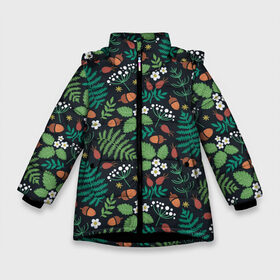 Зимняя куртка для девочек 3D с принтом Лесные листочки цветочки в Белгороде, ткань верха — 100% полиэстер; подклад — 100% полиэстер, утеплитель — 100% полиэстер. | длина ниже бедра, удлиненная спинка, воротник стойка и отстегивающийся капюшон. Есть боковые карманы с листочкой на кнопках, утяжки по низу изделия и внутренний карман на молнии. 

Предусмотрены светоотражающий принт на спинке, радужный светоотражающий элемент на пуллере молнии и на резинке для утяжки. | для дачника | для туриста | лесные | летние | летняя | с летним принтом | с листочками | с цветочками