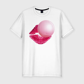 Мужская футболка хлопок Slim с принтом BubbleGum Lips в Белгороде, 92% хлопок, 8% лайкра | приталенный силуэт, круглый вырез ворота, длина до линии бедра, короткий рукав | Тематика изображения на принте: bubble | bubblegum | day | gum | heart | kiss | lips | love | romantic | valentine | valentines | амур | валентина | влюбленные | влюбленных | всех | губы | день | жвачка | любовь | поцелуй | романтика | романтичность | святого | сердечк