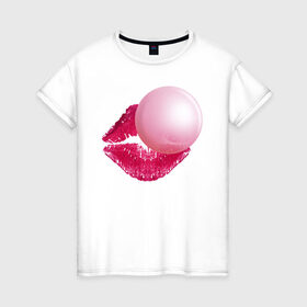 Женская футболка хлопок с принтом BubbleGum Lips в Белгороде, 100% хлопок | прямой крой, круглый вырез горловины, длина до линии бедер, слегка спущенное плечо | bubble | bubblegum | day | gum | heart | kiss | lips | love | romantic | valentine | valentines | амур | валентина | влюбленные | влюбленных | всех | губы | день | жвачка | любовь | поцелуй | романтика | романтичность | святого | сердечк