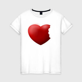 Женская футболка хлопок с принтом Кусочек Любви в Белгороде, 100% хлопок | прямой крой, круглый вырез горловины, длина до линии бедер, слегка спущенное плечо | day | heart | love | romantic | valentine | valentines | амур | валентина | влюбленные | влюбленных | всех | день | любовь | романтика | романтичность | святого | сердечки | сердечко | сердце