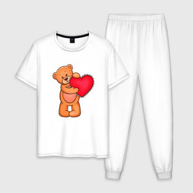 Мужская пижама хлопок с принтом Миша в Белгороде, 100% хлопок | брюки и футболка прямого кроя, без карманов, на брюках мягкая резинка на поясе и по низу штанин
 | Тематика изображения на принте: 14 февраля | bear | cute | february 14 | heart | love | valentines day | ангелы | девушке | день влюбленных | день святого валентина | любовь | медвежонок | мило | милота | мишка | мишки | пара | парню | подарок | праздник