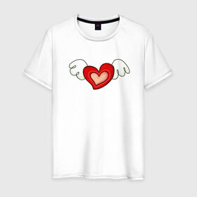 Мужская футболка хлопок с принтом Крылья Любви в Белгороде, 100% хлопок | прямой крой, круглый вырез горловины, длина до линии бедер, слегка спущенное плечо. | Тематика изображения на принте: 14 февраля | bear | cute | february 14 | heart | love | valentines day | ангелы | девушке | день влюбленных | день святого валентина | крылья | любовь | медвежонок | мило | милота | мишка | мишки | пара | парню | подарок