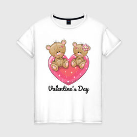 Женская футболка хлопок с принтом Тедди Лав в Белгороде, 100% хлопок | прямой крой, круглый вырез горловины, длина до линии бедер, слегка спущенное плечо | 14 февраля | love | the 14th of february | valentine | день влюбленных | любовь | пара | святой валентин